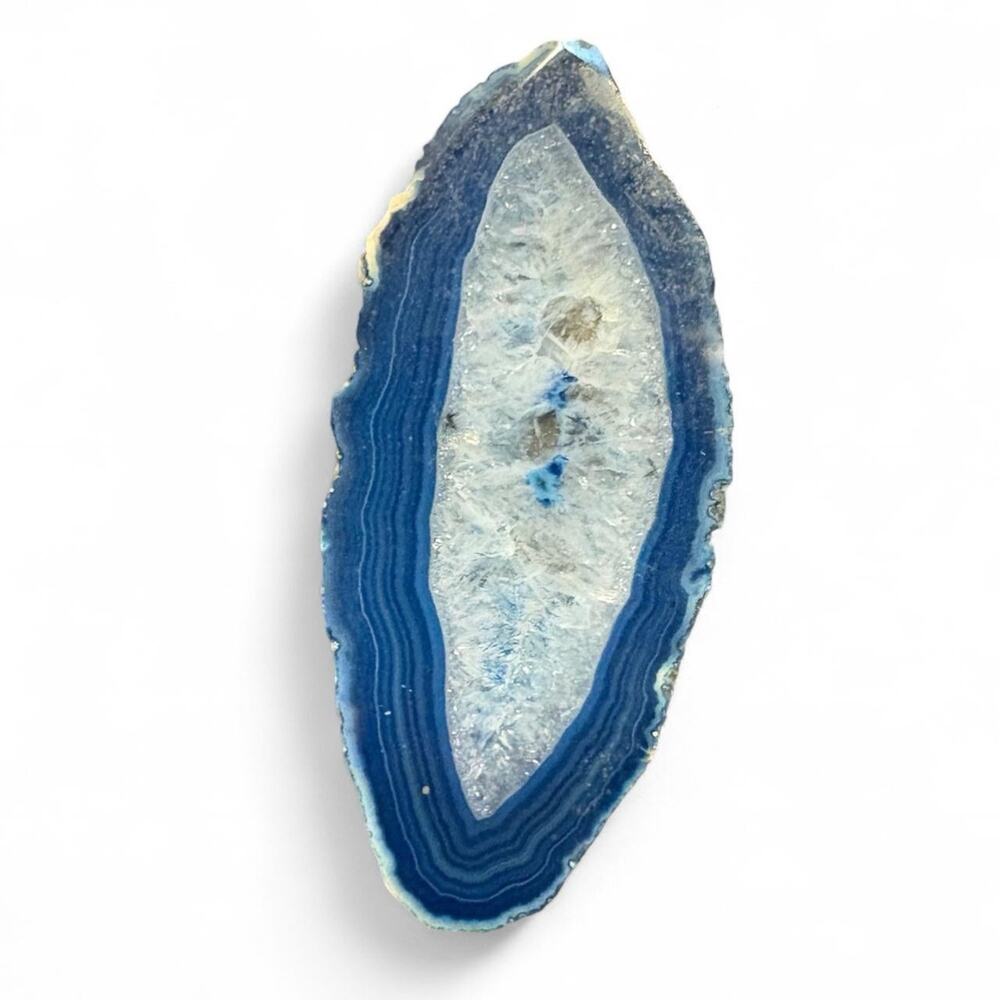 Vintage Blue Dyed Agate Slice Magnet Quartz Druzy Crystal 4” Geode